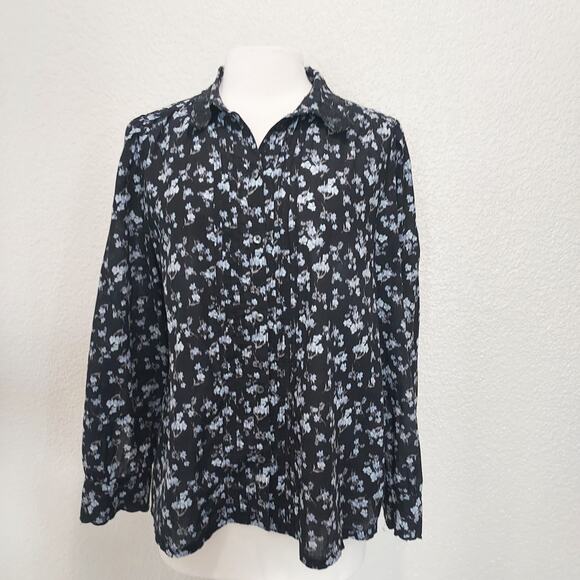 Lucky Brand Black w/Baby Blue Floral Print Button Down Size M - Picture 1 of 13
